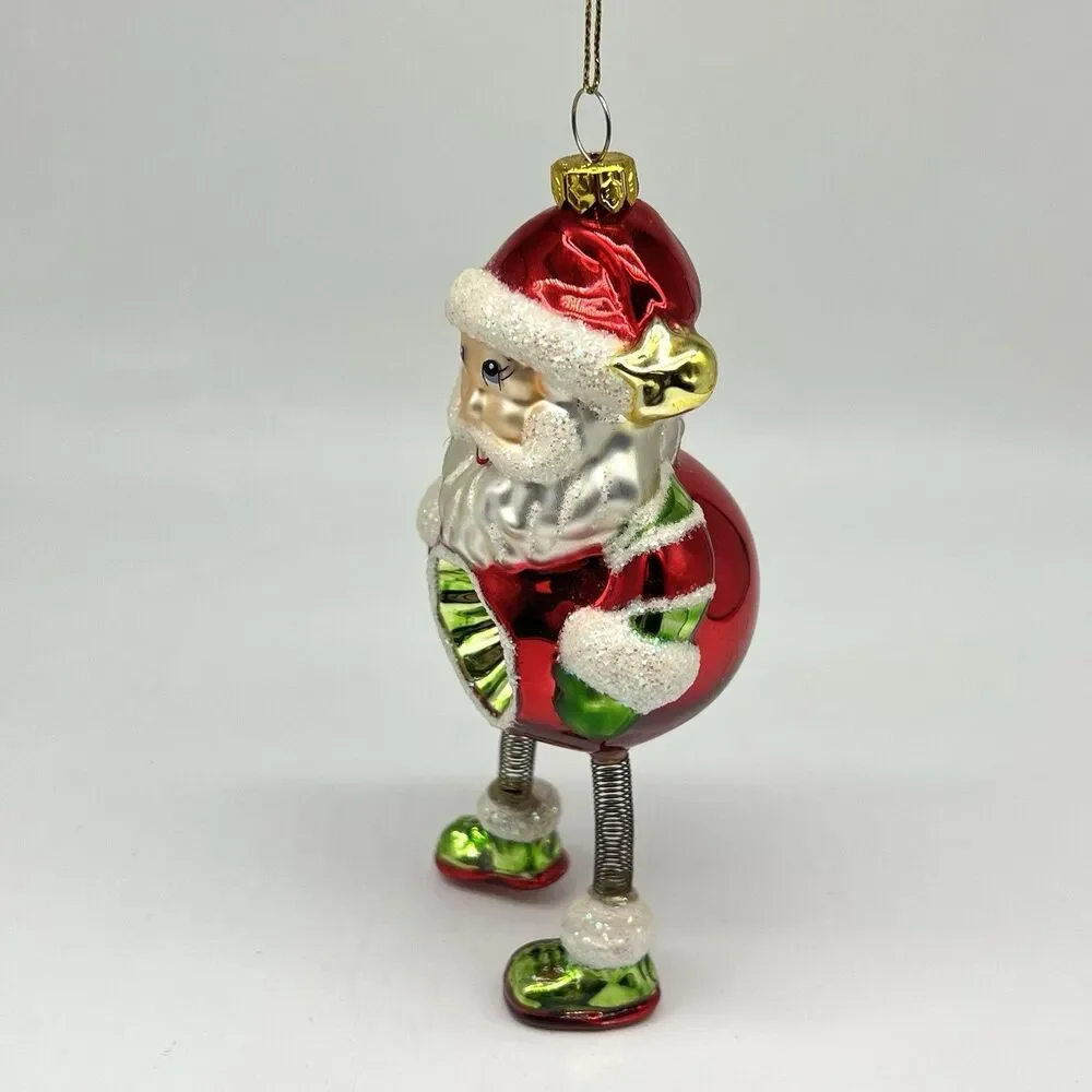 VTG Santa Ornament Indent Reflector Jiggle Leg Christmas Radko Style OWC Germany